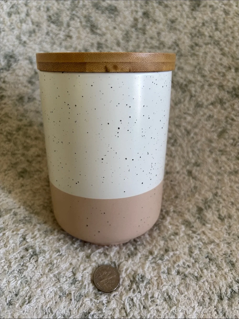 Vancasso Stoneware Speckled Ceramic Jar Canister with Bamboo Lid NWT 3.75x5.25”